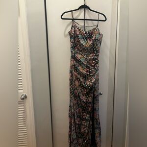 Dress the Population One-Shoulder Floral Satin Gown